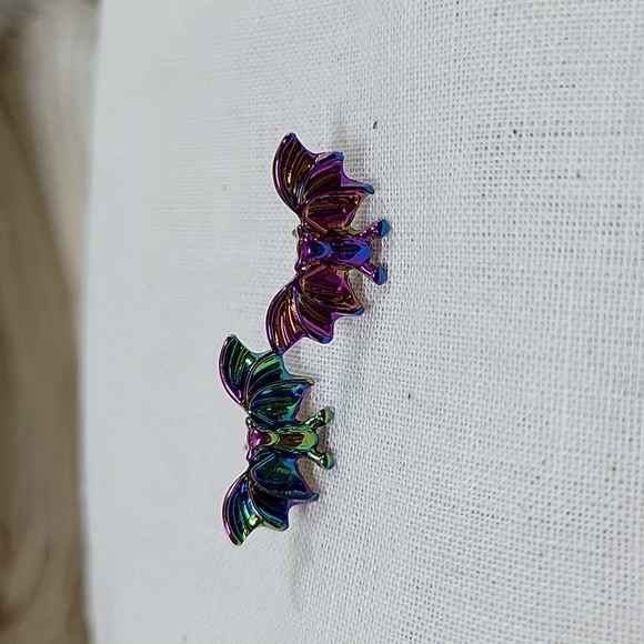 Other - Oilslick Goth Bat Stud Earrings